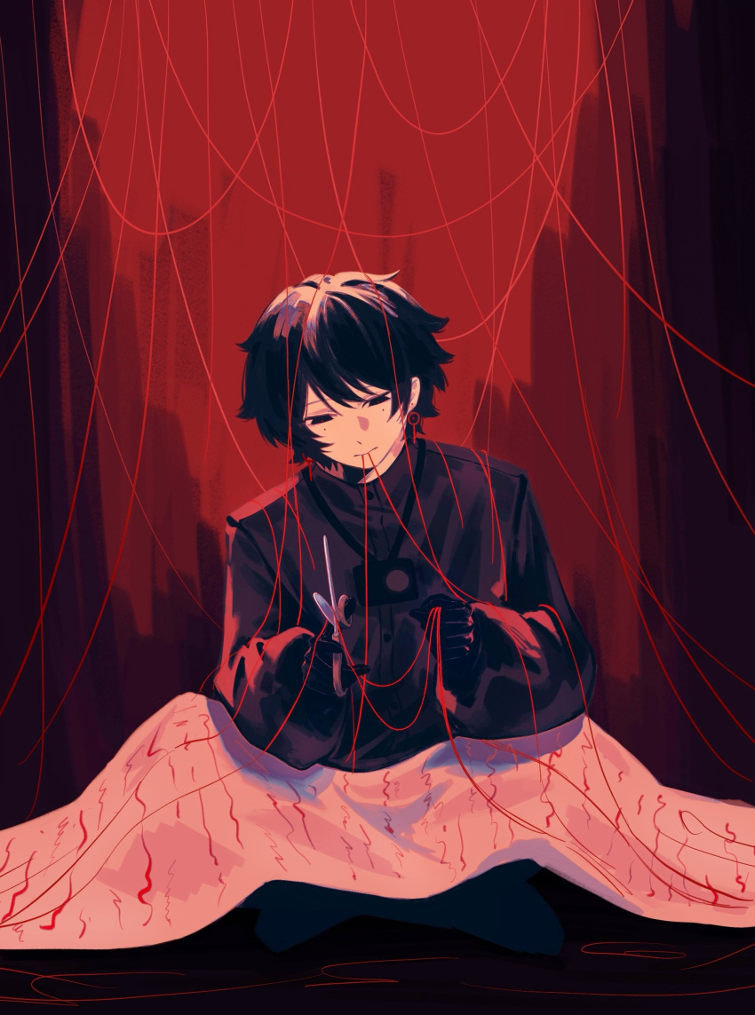 1boy, absurdres, black_eyes, black_gloves, black_hair, black_jacket, camera, camera_around_neck