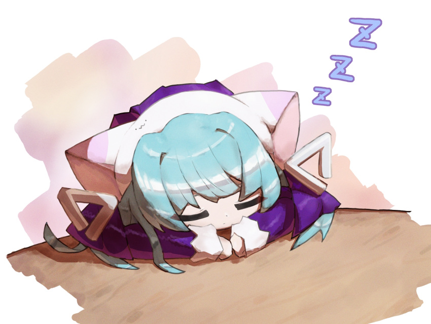 1girl, animal_ears, animal_hat, blue_hair, cat_ears, cat_hat, closed_eyes, closed_mouth