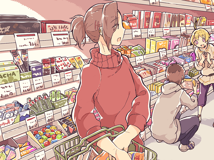 3boys, :d, ahoge, beit_(idolmaster), blonde_hair, brown_eyes, brown_hair, earrings