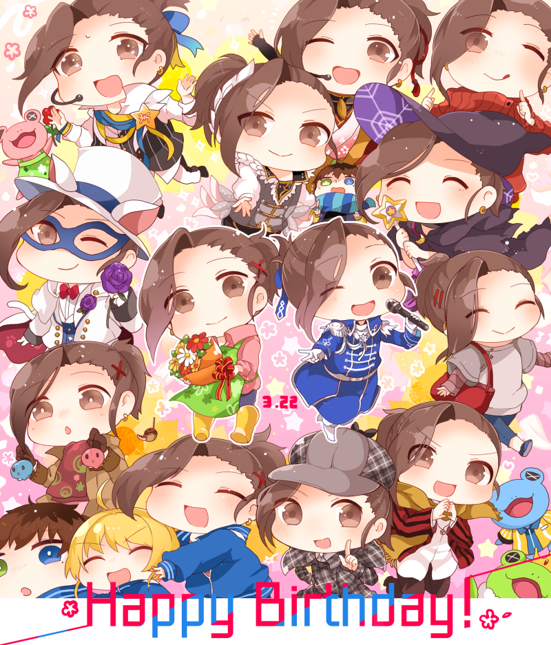 3boys, :d, :o, ^_^, apron, birthday, blonde_hair, blue_eyes