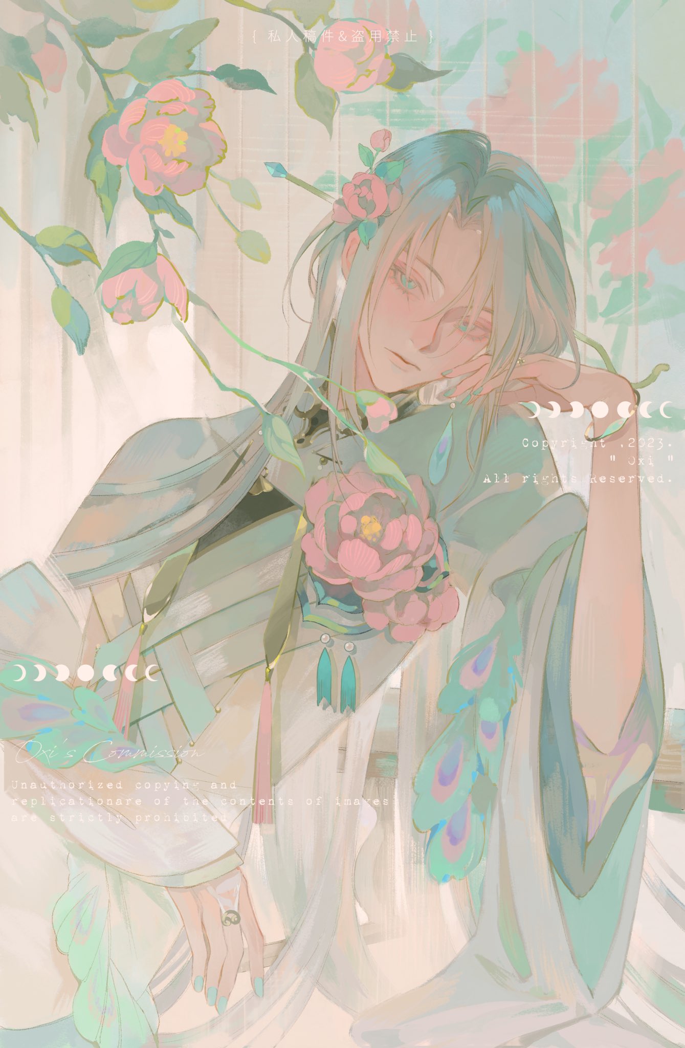 1girl, breasts, closed_mouth, dress, expressionless, flower, hair_flower, hair_ornament