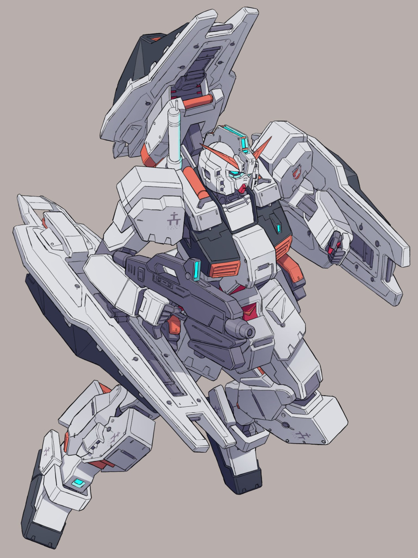 advance_of_zeta, arm_shield, beam_rifle, blue_eyes, commentary_request, energy_gun, finger_on_trigger, glowing