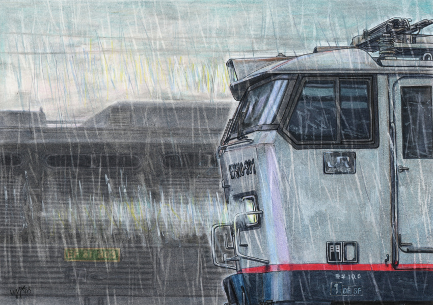 absurdres, colored_pencil_(medium), commentary_request, company_logo, day, highres, iriba_teshia, japan_railways