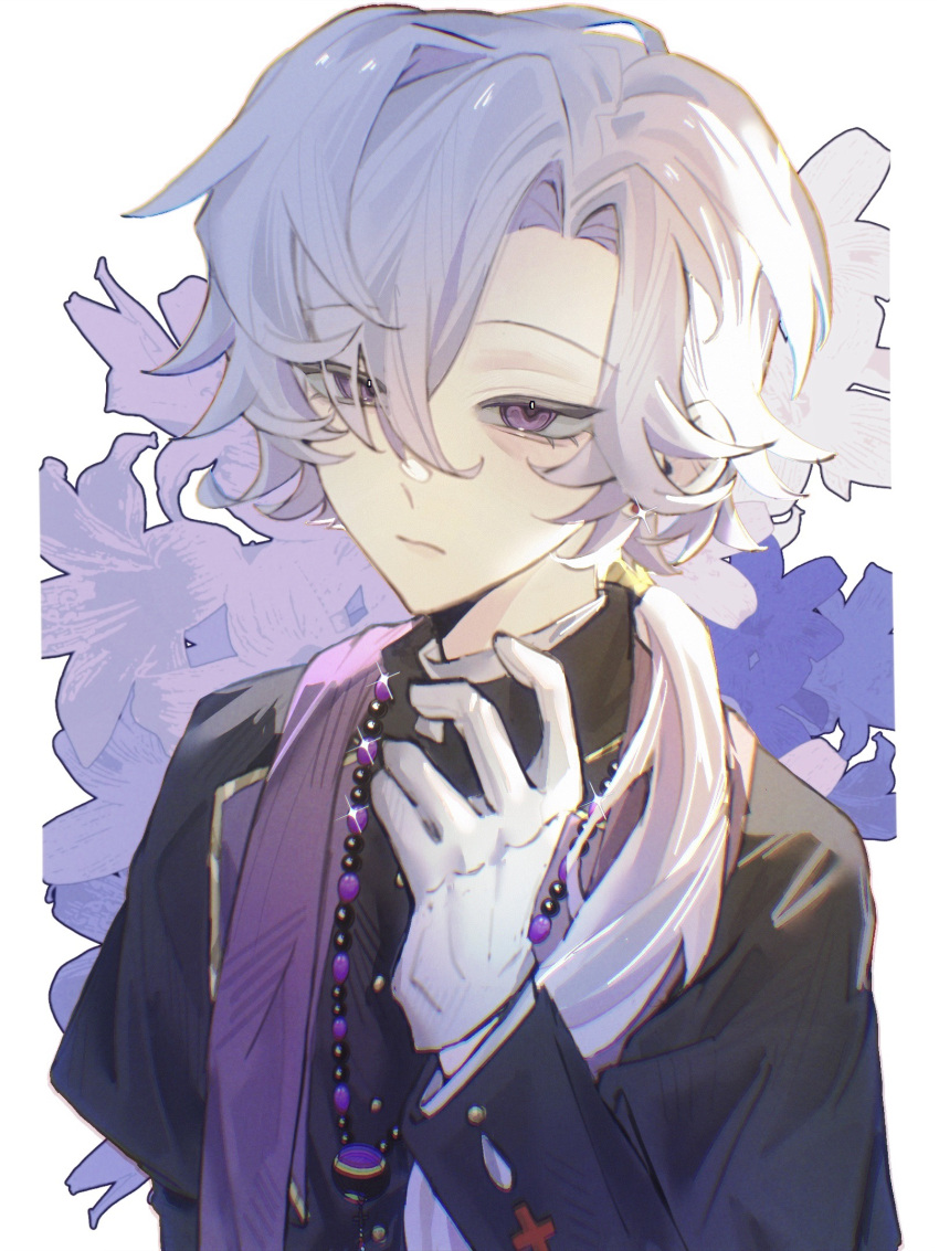 1boy, black_capelet, black_jacket, call_of_cthulhu, capelet, chinese_commentary, chromatic_aberration, closed_mouth