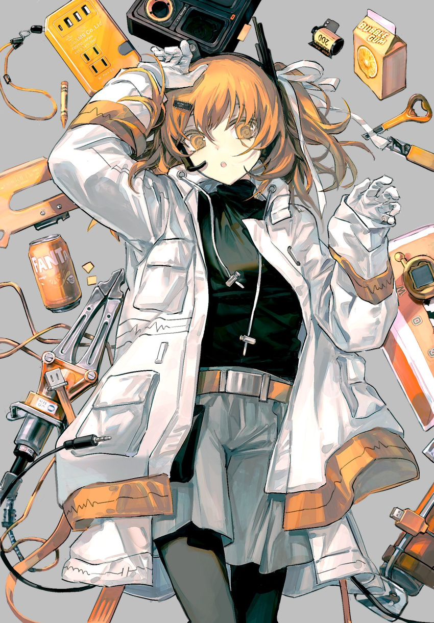 1girl, a.i._voice, adachi_rei, belt, belt_pouch, black_pantyhose, black_shirt, cable