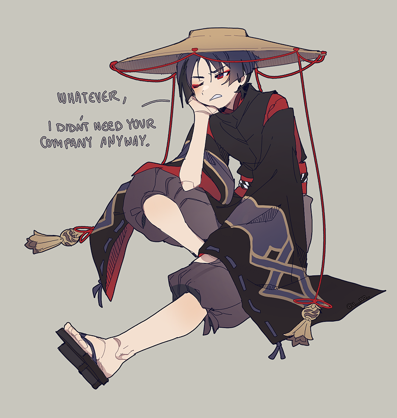 1boy, alternate_costume, bishounen, black_shirt, carbuncly, eyeliner, full_body, genshin_impact