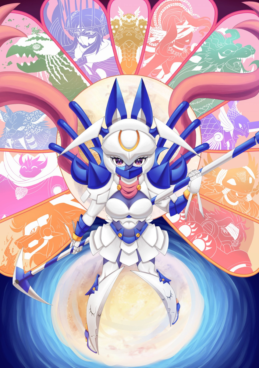 4girls, 6+boys, alternate_eye_color, apollomon, armor, bacchusmon, blue_hair, ceresmon