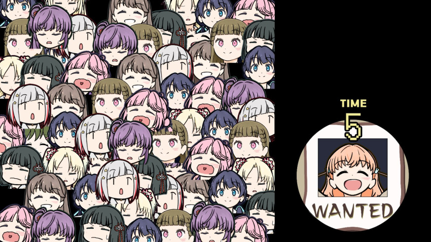 6+girls, :d, :o, ^_^, anyoji_hime, black_hair, blonde_hair, blue_eyes