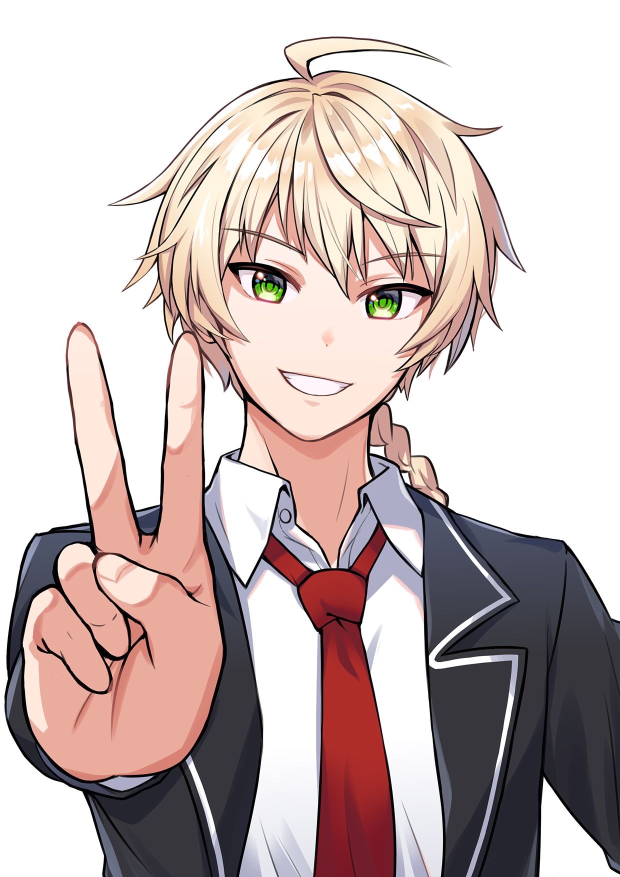 1boy, ahoge, black_jacket, blonde_hair, braid, collared_shirt, commentary_request, erwin_arclight
