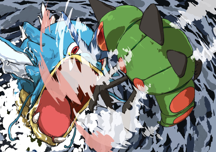 aomon_(yuuji7604), battle, blue_skin, bug, colored_skin, compound_eyes, fangs, fins