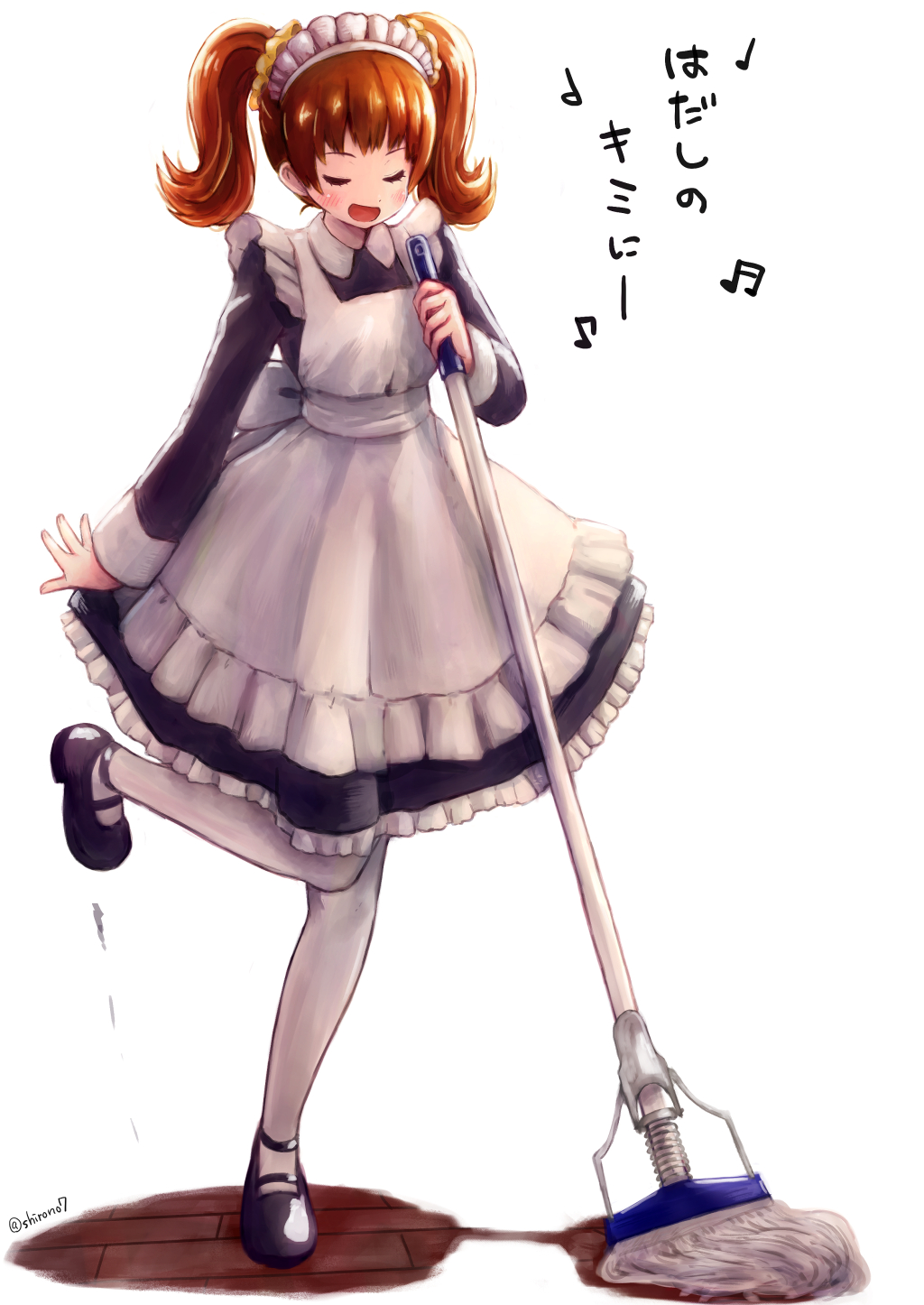 1girl, alternate_costume, ankle_strap, apron, back_bow, black_dress, black_footwear, blush