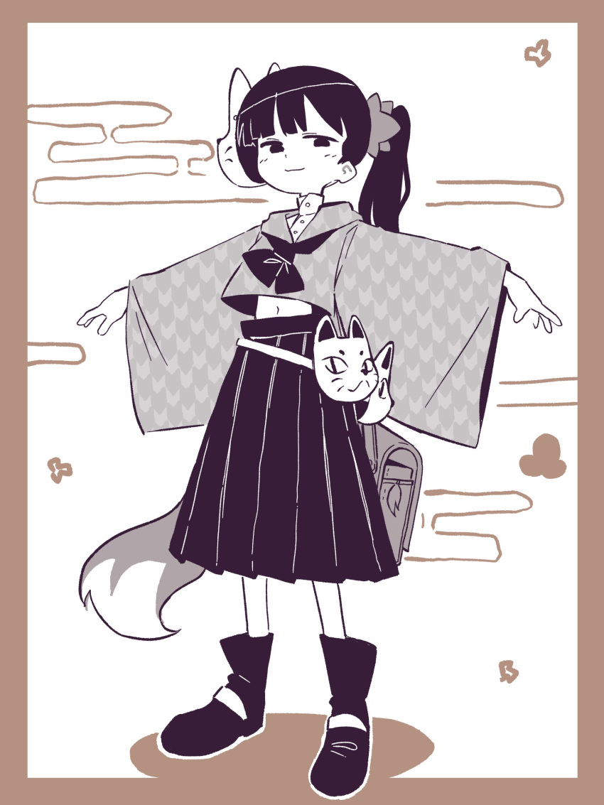 1girl, absurdres, backpack, bag, black_eyes, black_hair, black_skirt, boots