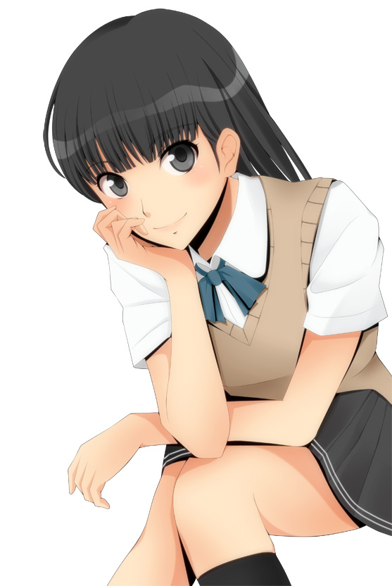 1girl, amagami, ayatsuji_tsukasa, black_eyes, black_hair, black_kneehighs, black_legwear, blush