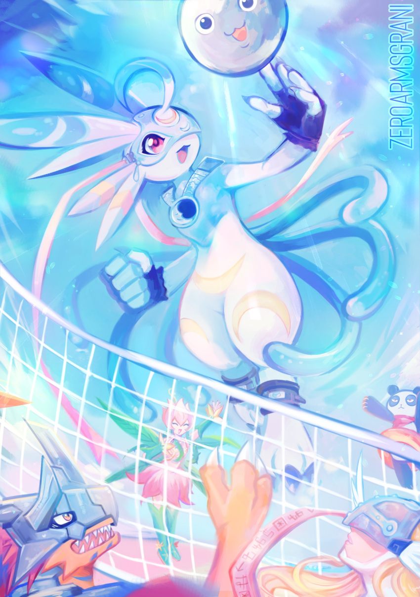 absurdres, angewomon, artist_name, ball, beach, body_fur, clenched_hand, digimon