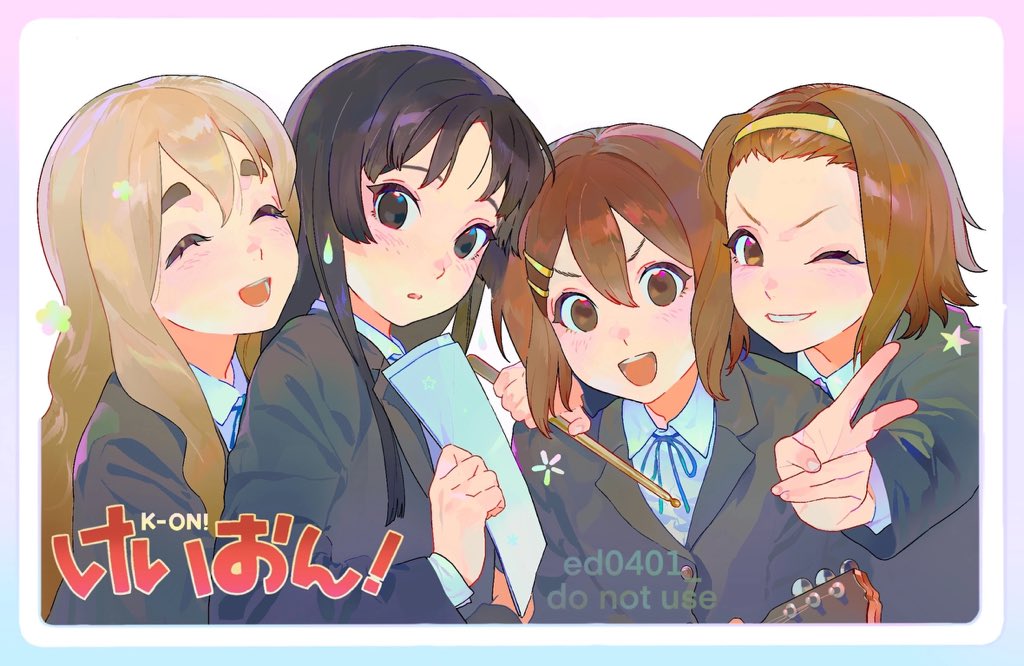 4girls, akiyama_mio, arm_around_shoulder, black_eyes, black_hair, black_jacket, blazer, blonde_hair