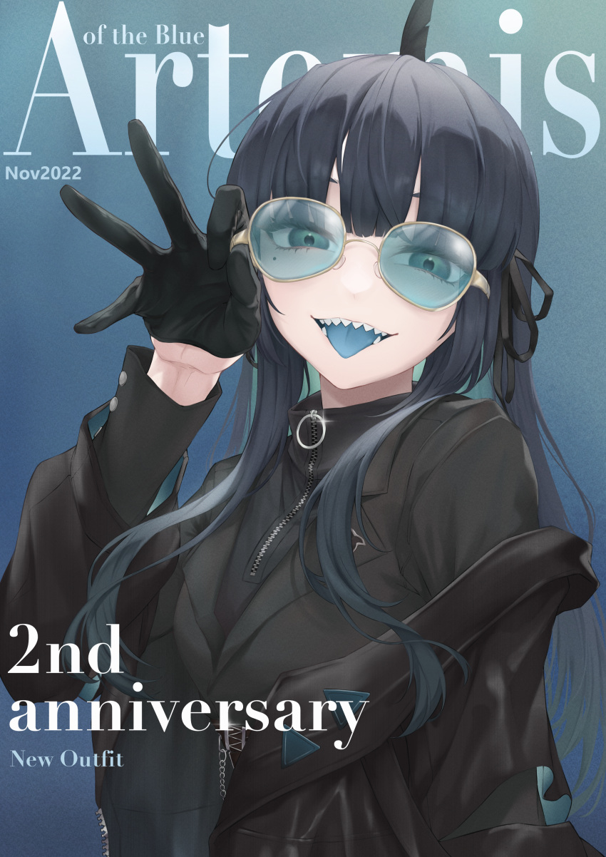 1girl, 2022, a9_(repainter), absurdres, adjusting_eyewear, alternate_costume, anniversary, artemis_of_the_blue