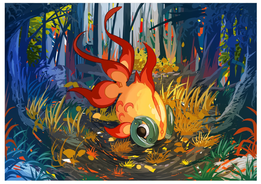 chi-yu_(pokemon), colored_skin, fish, forest, full_body, hazikamiio, highres, nature