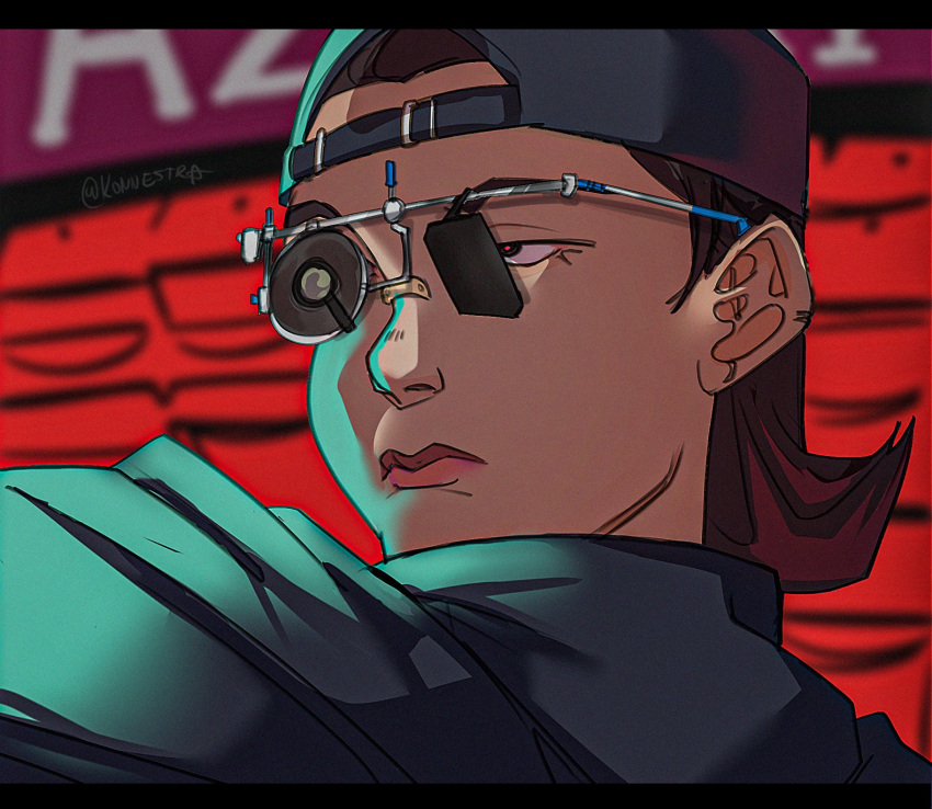 1girl, 2024_summer_olympics, backwards_hat, brown_hair, close-up, closed_mouth, determined, grey_hat