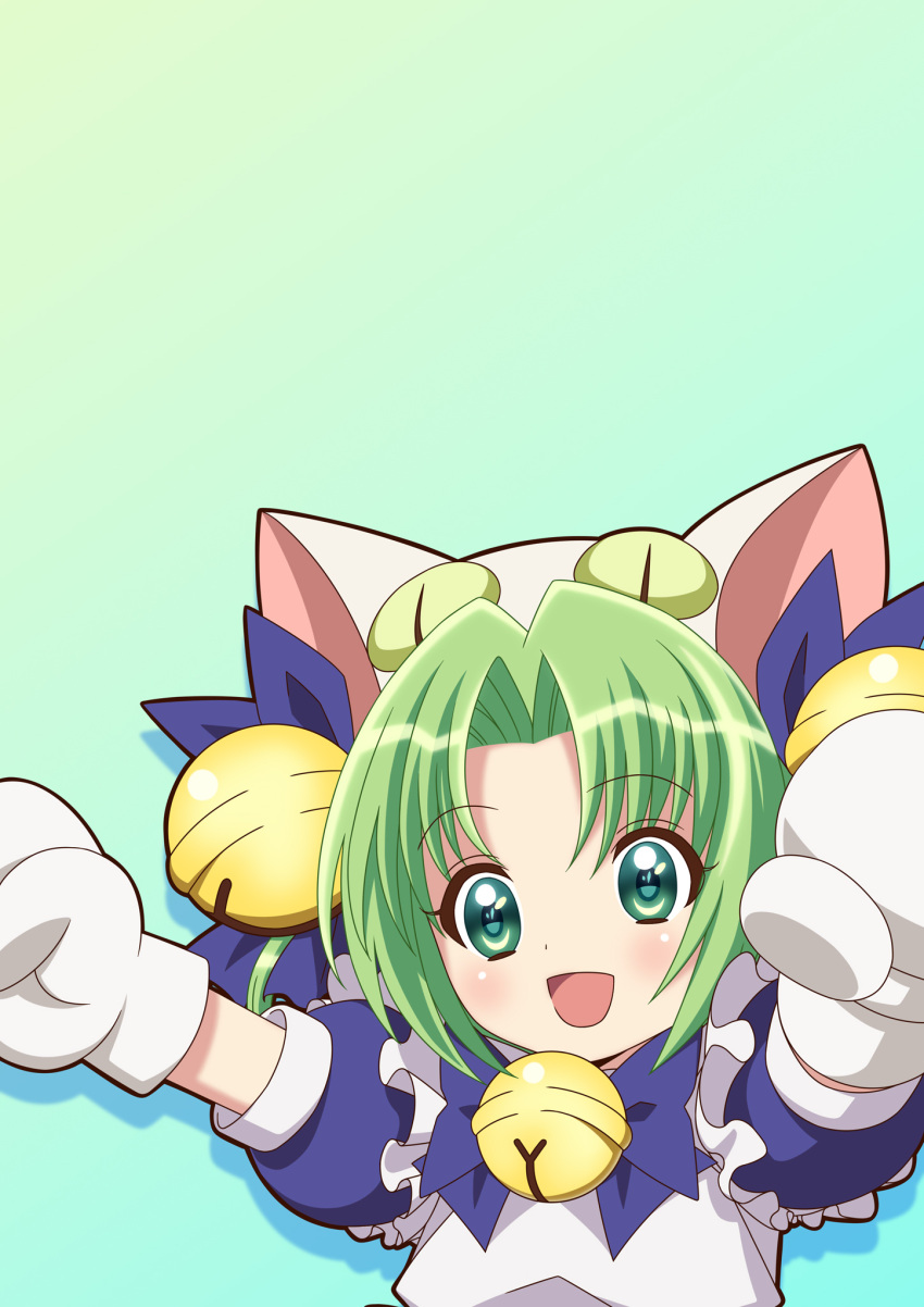 1girl, animal_ears, animal_hat, apron, bell, blush, bow, cat_ears