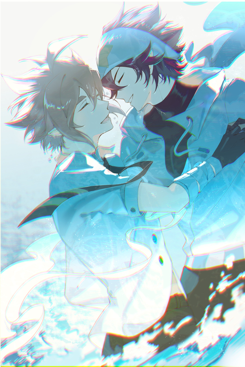 2boys, absurdres, ahoge, anmicius, aotu_world, bandaged_arm, bandages, black_gloves