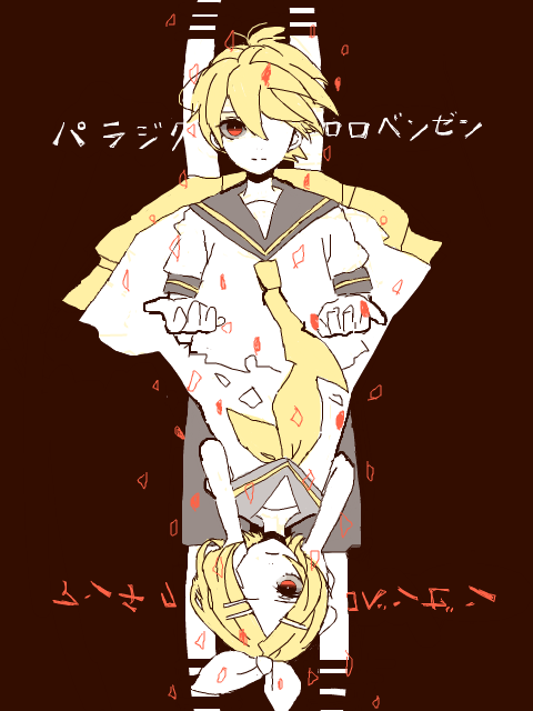 1boy, 1girl, antichlorobenzene_(vocaloid), blonde_hair, bow, dress, hair_bow, hair_ornament