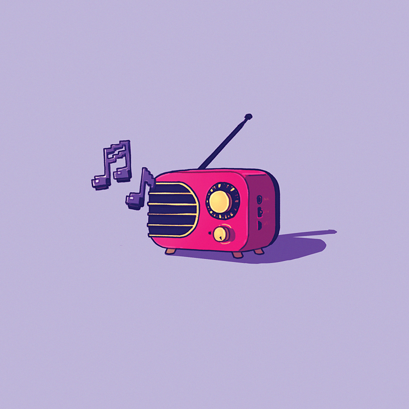 dial, eighth_note, limited_palette, mellific, musical_note, negative_space, no_humans, object_focus, original, pixelated, purple_background, purple_theme, radio, radio_antenna, simple_background, sixteenth_note, still_life