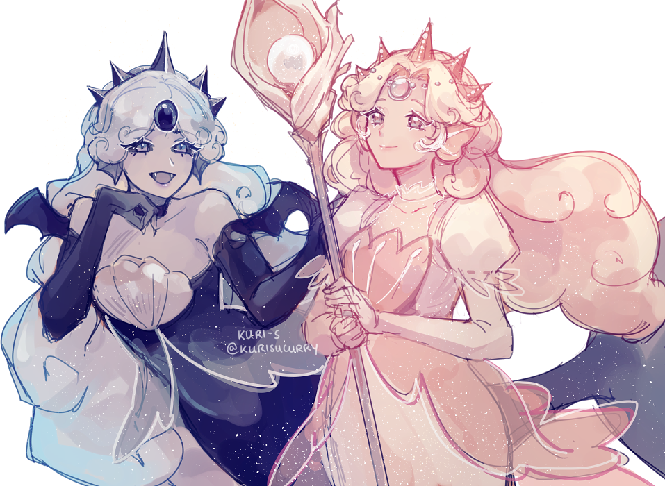 1girl, artist_name, black_gloves, black_pearl_cookie, colored_skin, cookie_run, crown, curly_hair