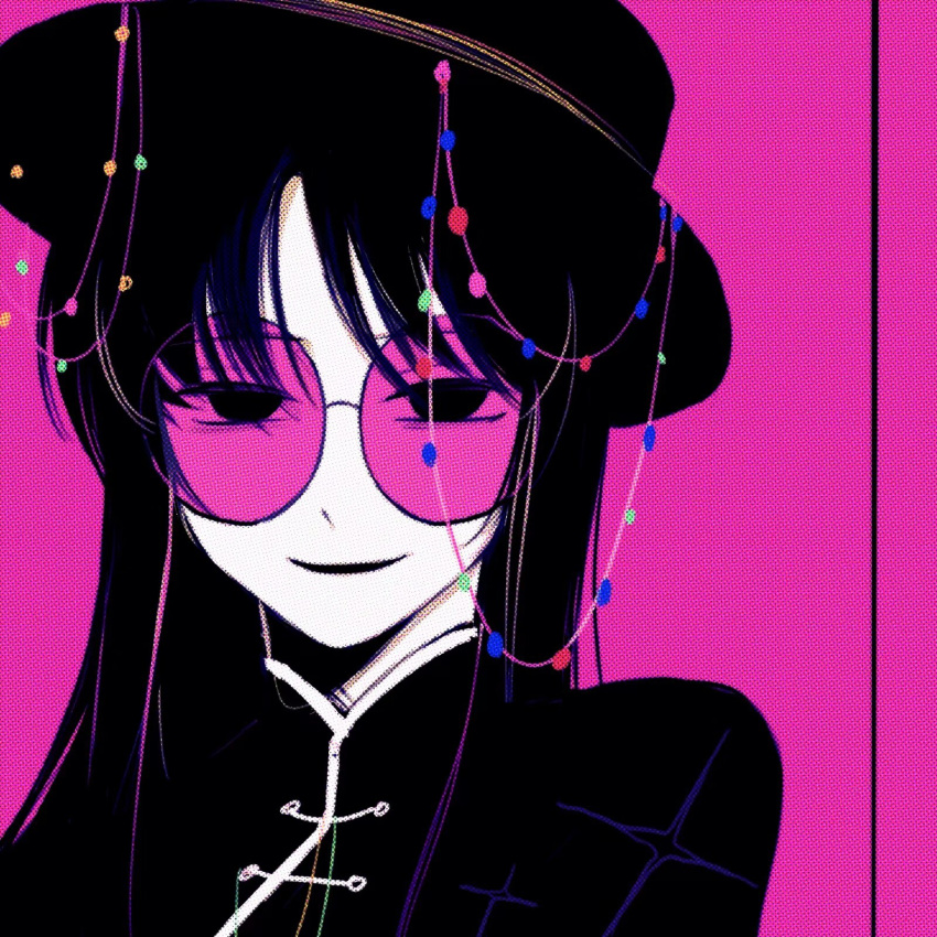 1boy, beads, black_eyes, black_hair, black_hat, black_shirt, chinese_commentary, colored_skin