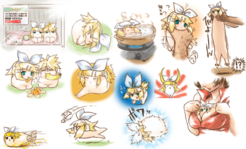 between_breasts, bone, breasts, cage, eating, food, fruit, hair_ornament