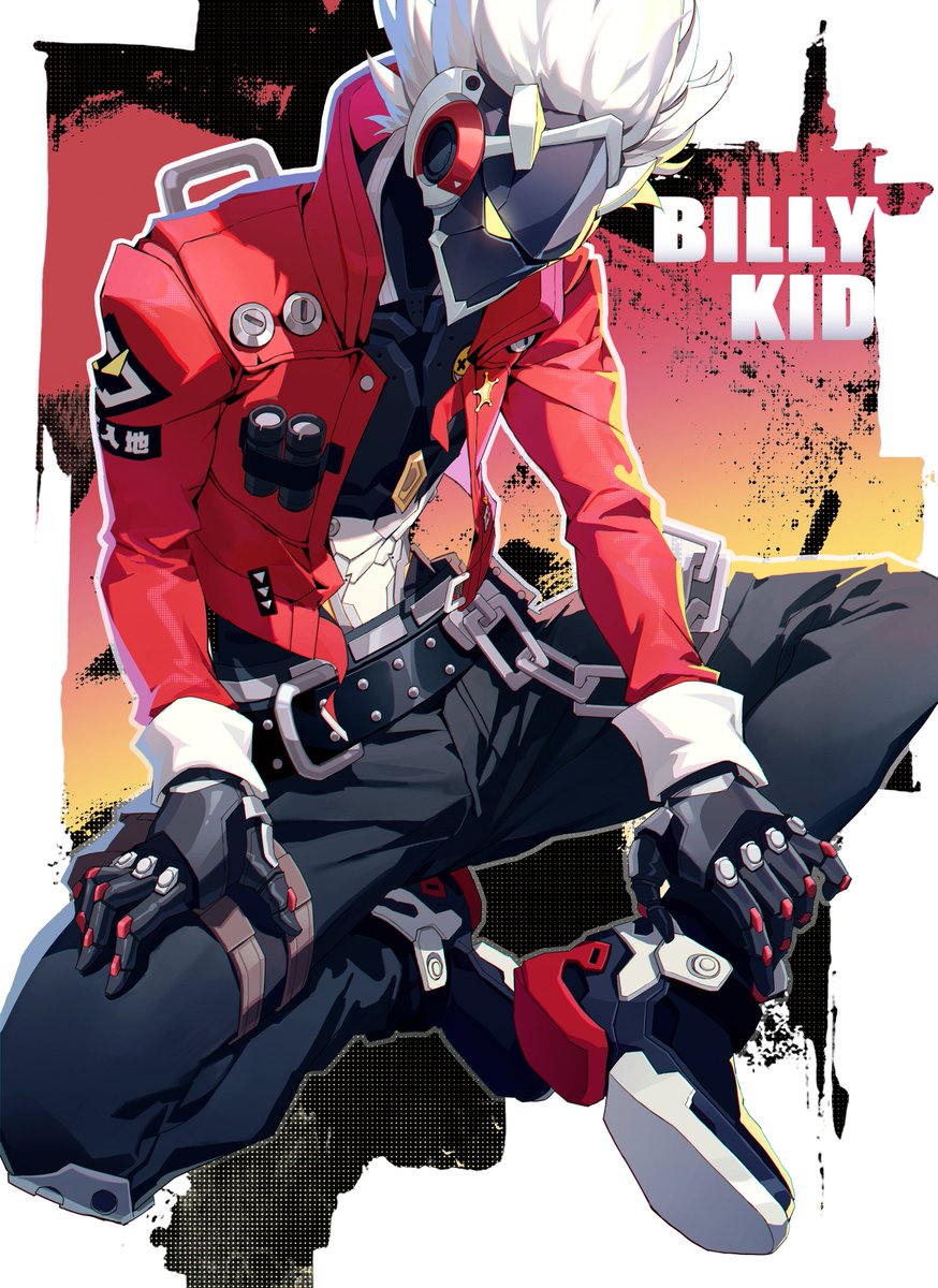1boy, abs, belt, belt_buckle, billy_kid, binoculars, black_belt, black_gloves