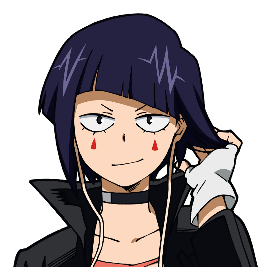 <maxiuchiha22>, 1girl, black_choker, bmp-to-png_conversion, boku_no_hero_academia, choker, closed_mouth, fingerless_gloves