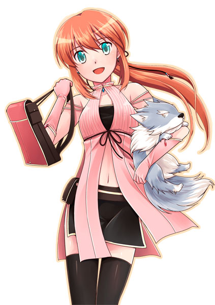 gloves, inusaki, orange_hair, original, ponytail, skirt, smile, solo
