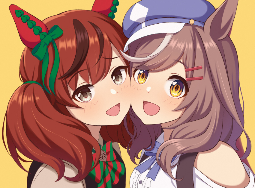 2girls, absurdres, animal_ears, blush, breasts, brown_eyes, brown_hair, cheek-to-cheek