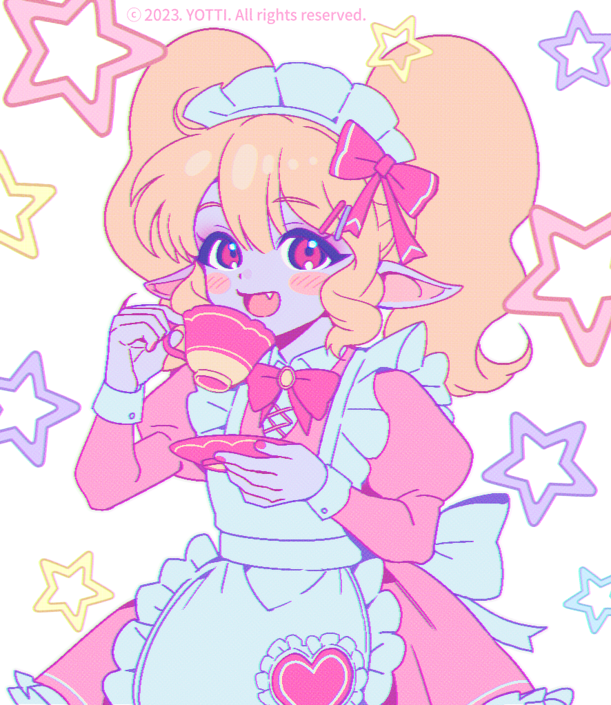 1girl, :d, alternate_costume, apron, blonde_hair, blush_stickers, bow, bowtie