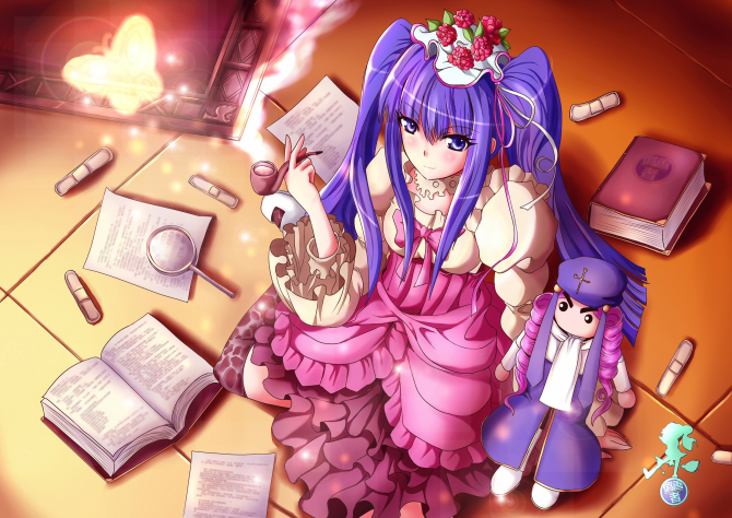 butterfly, dlanor_a_knox, doll, furudo_erika, magnifying_glass, magnifying_lens, thighhighs, umineko_no_naku_koro_ni