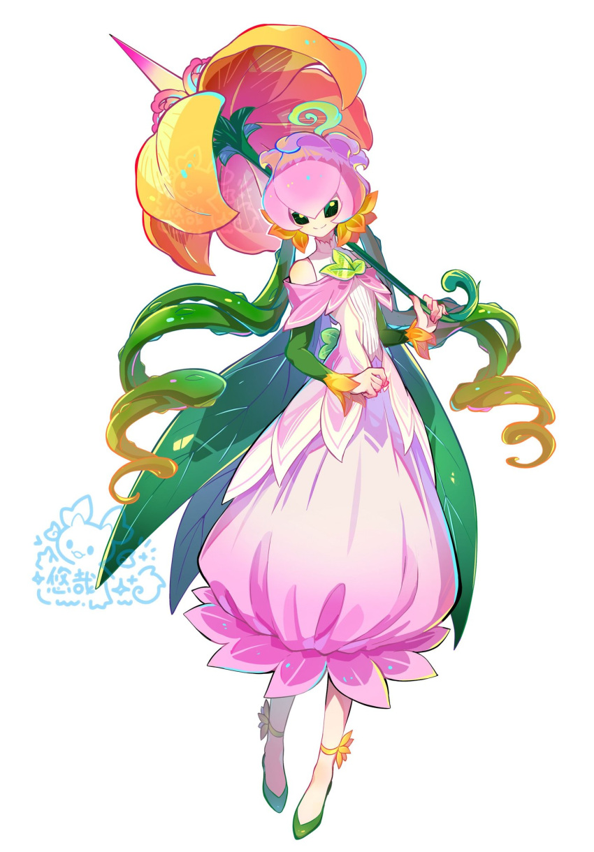 1girl, alternate_costume, bare_shoulders, digimon, digimon_(creature), dress, fairy, full_body