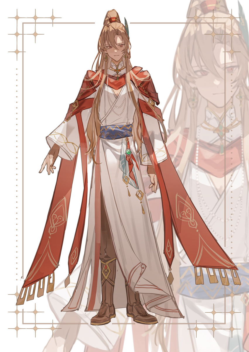 1boy, absurdres, alternate_costume, alternate_hair_length, alternate_hairstyle, arm_at_side, bishounen, boots