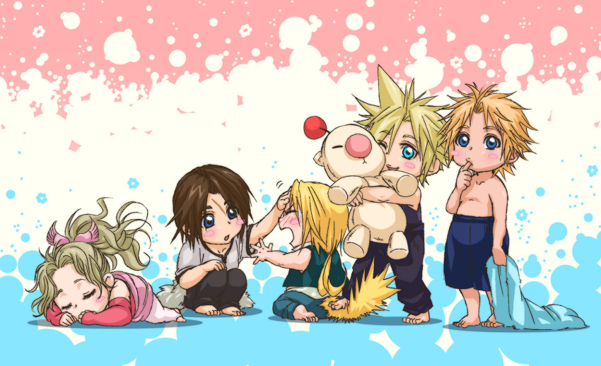1girl, 4boys, applemac, blonde_hair, blue_eyes, blush_stickers, brown_hair, child