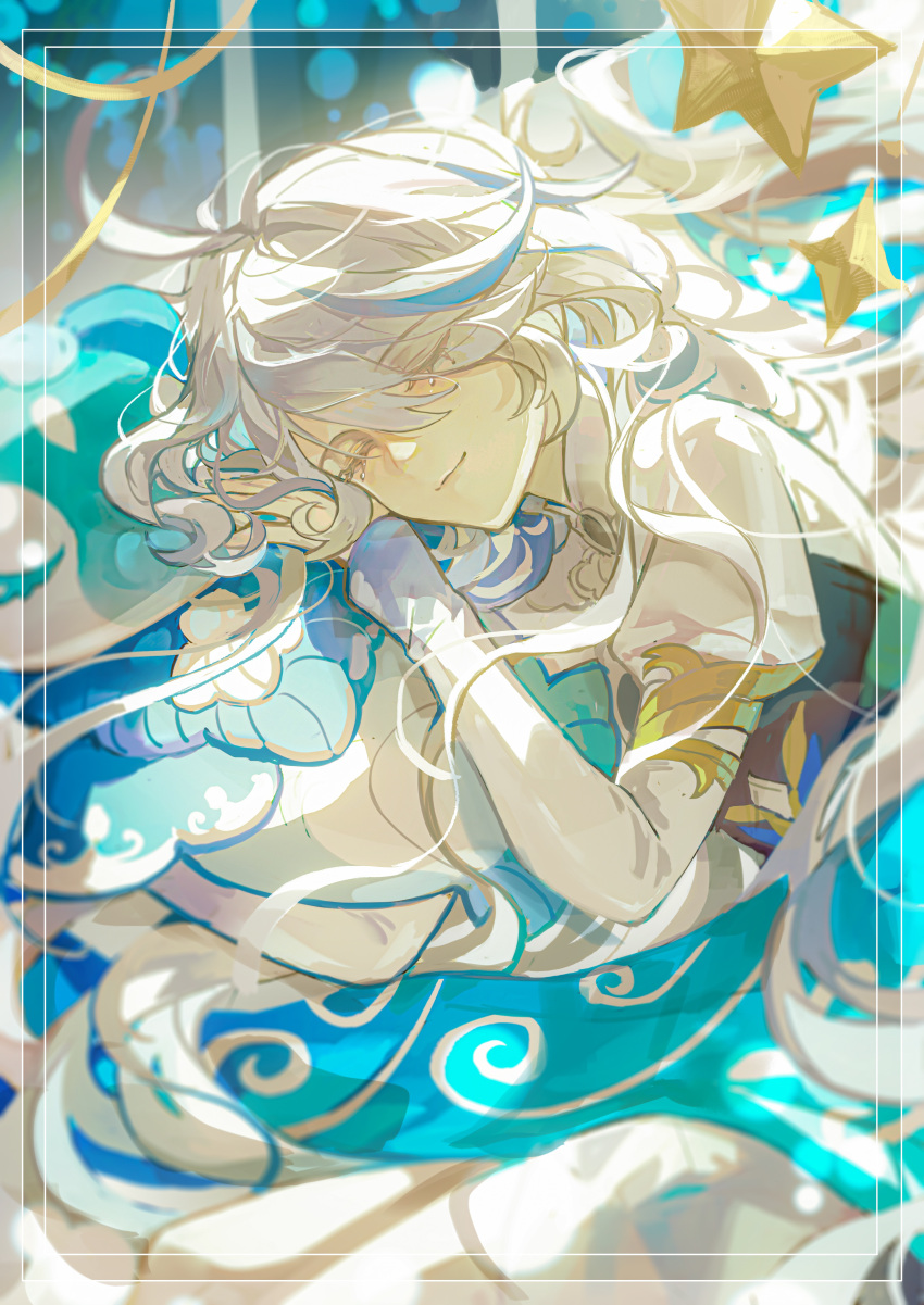 1girl, absurdres, closed_eyes, furina_(genshin_impact), genshin_impact, hair_spread_out, highres, inset_border