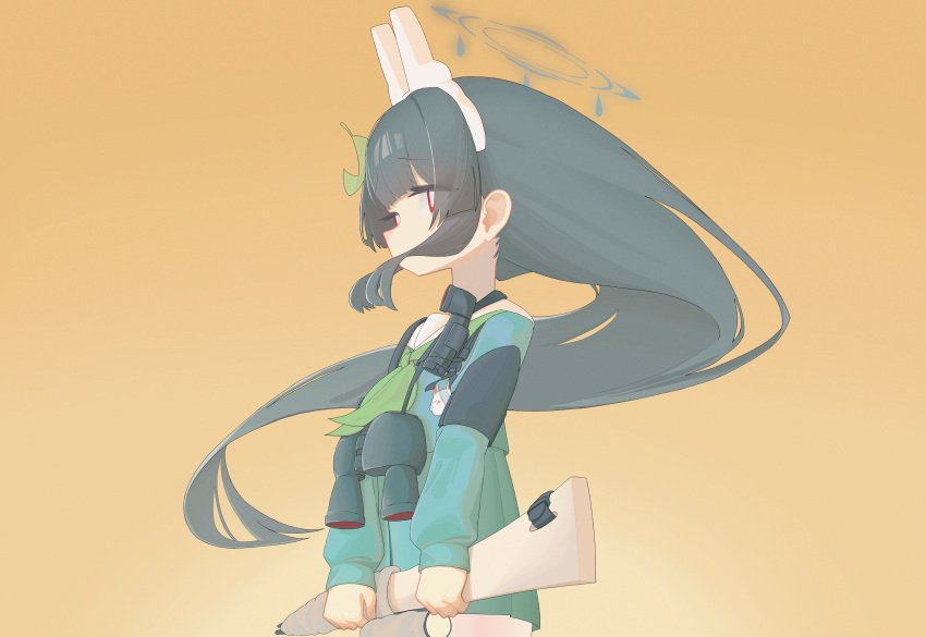 1girl, absurdres, animal_ears, binoculars, black_hair, blue_archive, blue_serafuku, blue_skirt