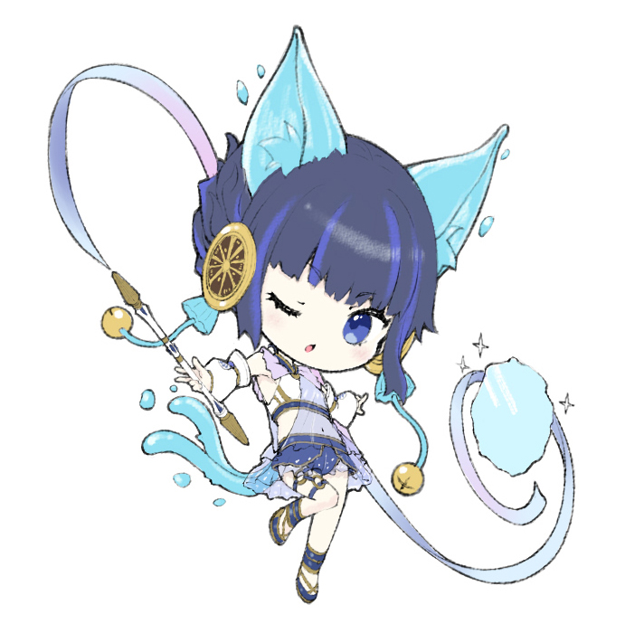 1girl, animal_ear_fluff, animal_ears, blue_eyes, blue_hair, cat_ears, cat_girl, cat_tail