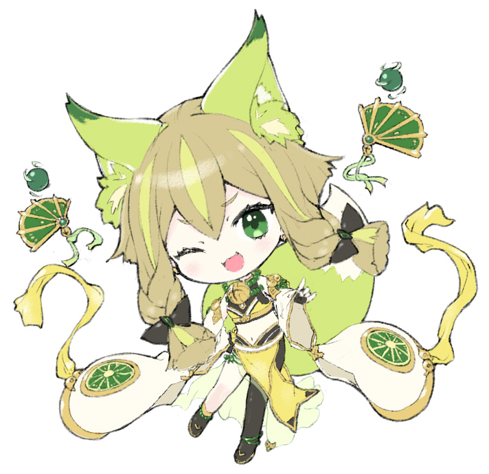 1girl, ;d, animal_ear_fluff, animal_ears, bell, black_bow, blunt_sidelocks, bow