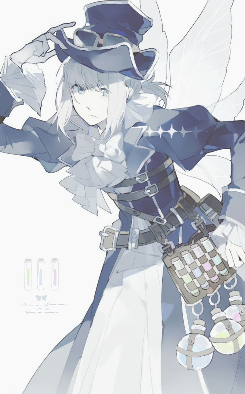 1boy, absurdres, arthropod_boy, ascot, belt, blue_coat, blue_eyes, bow