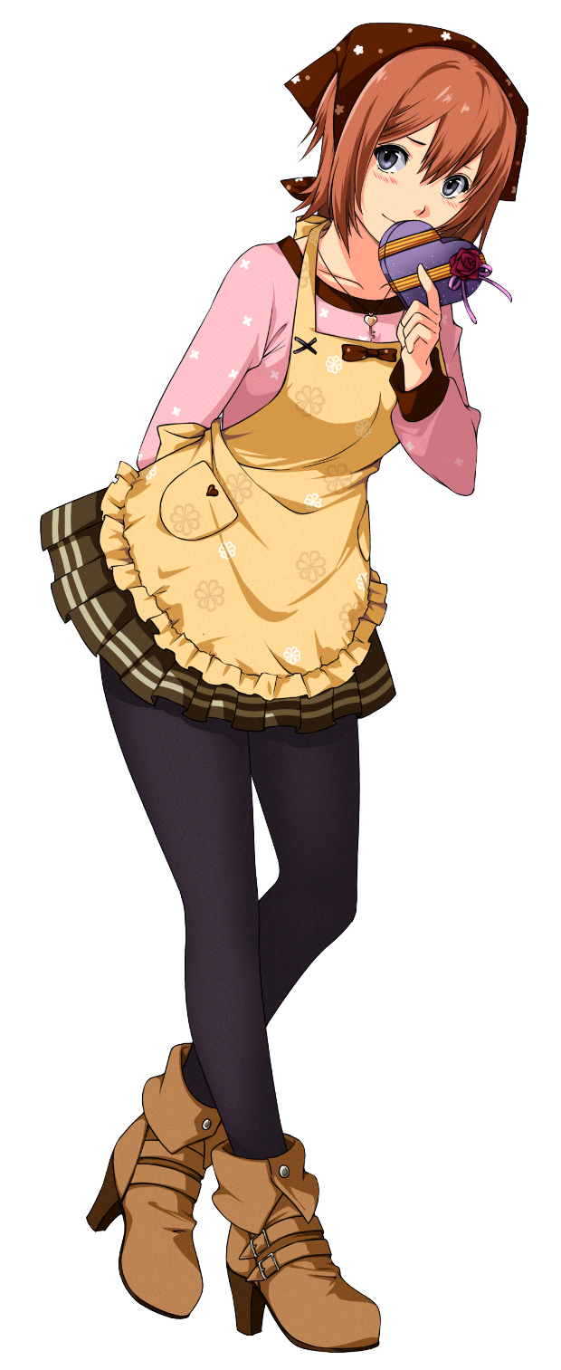 1girl, akatsuki_no_kiseki, alternate_costume, apron, arm_behind_back, black_pantyhose, blue_eyes, blush