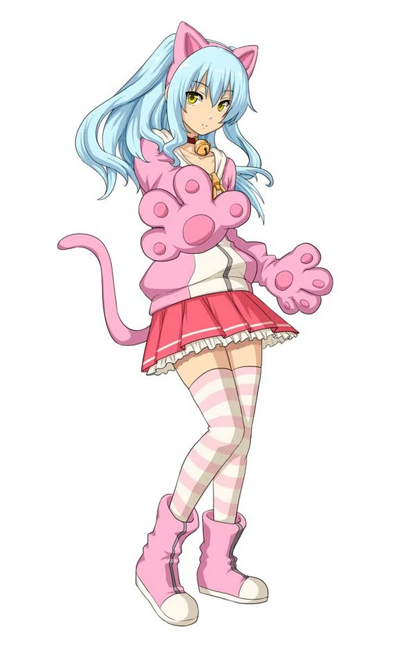 1girl, akatsuki_no_kiseki, alternate_costume, animal_ears, animal_hands, bell, blue_hair, boots