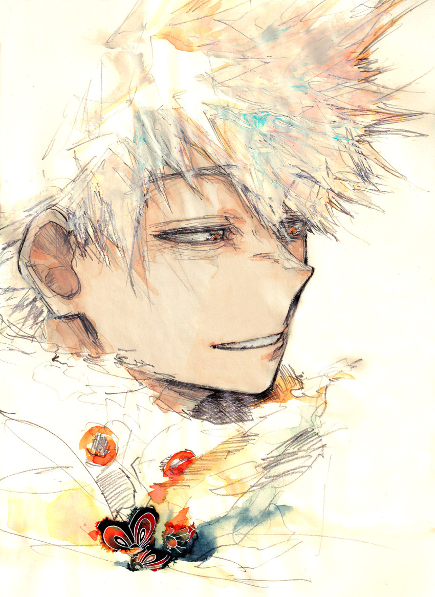 1boy, absurdres, bakugou_katsuki, blonde_hair, boku_no_hero_academia, high_collar, highres, looking_down