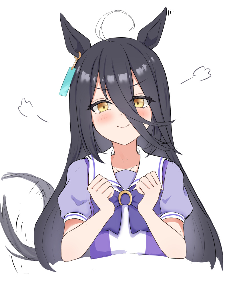 1girl, ahoge, animal_ears, bow, closed_mouth, earrings, hair_between_eyes, highres