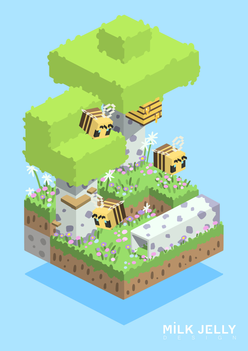 absurdres, animal, animal_focus, bee, bee_(minecraft), beehive, blue_background, bug