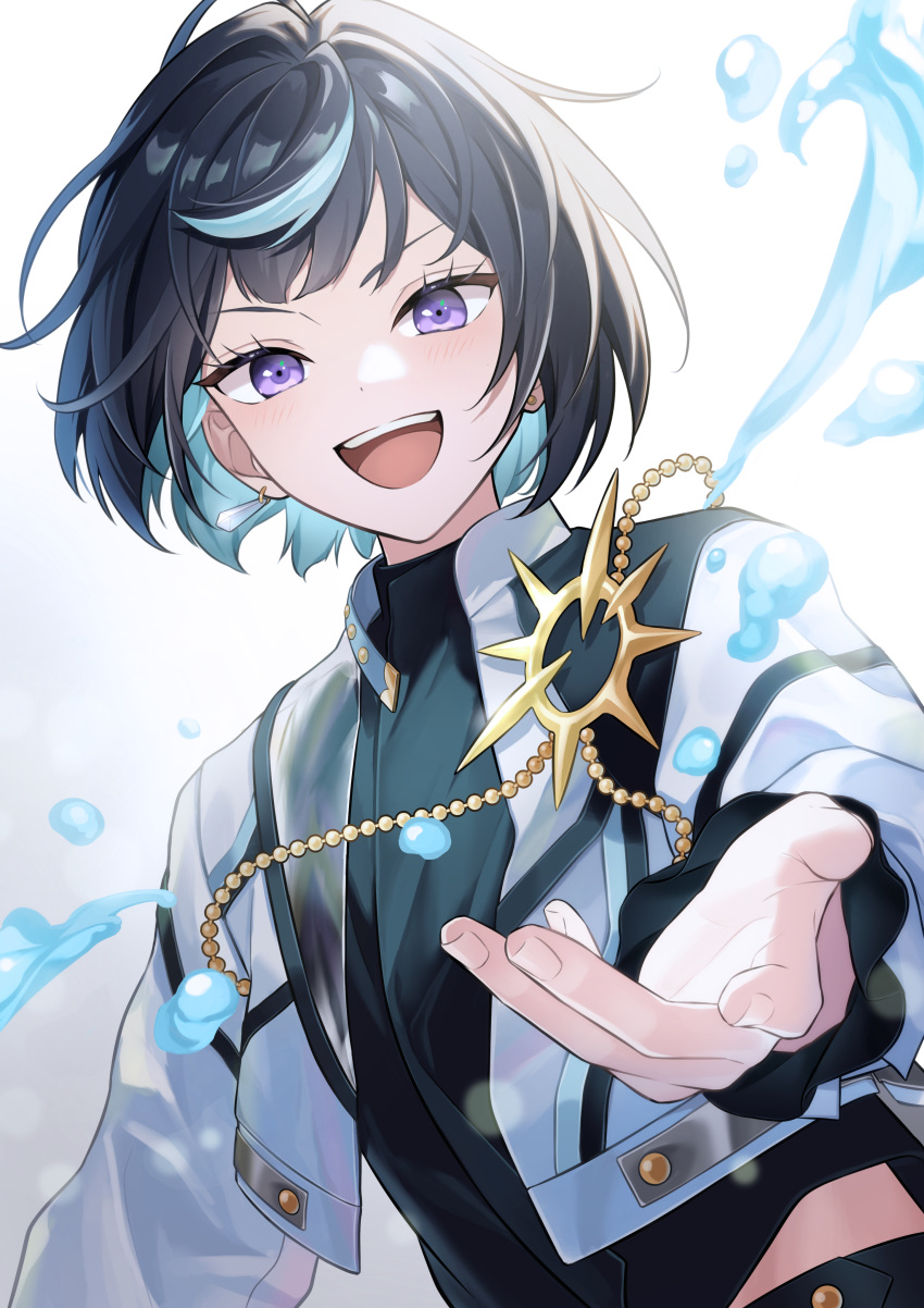1boy, :d, absurdres, bubble, cropped_jacket, ensemble_stars!, foreshortening, gradient_background
