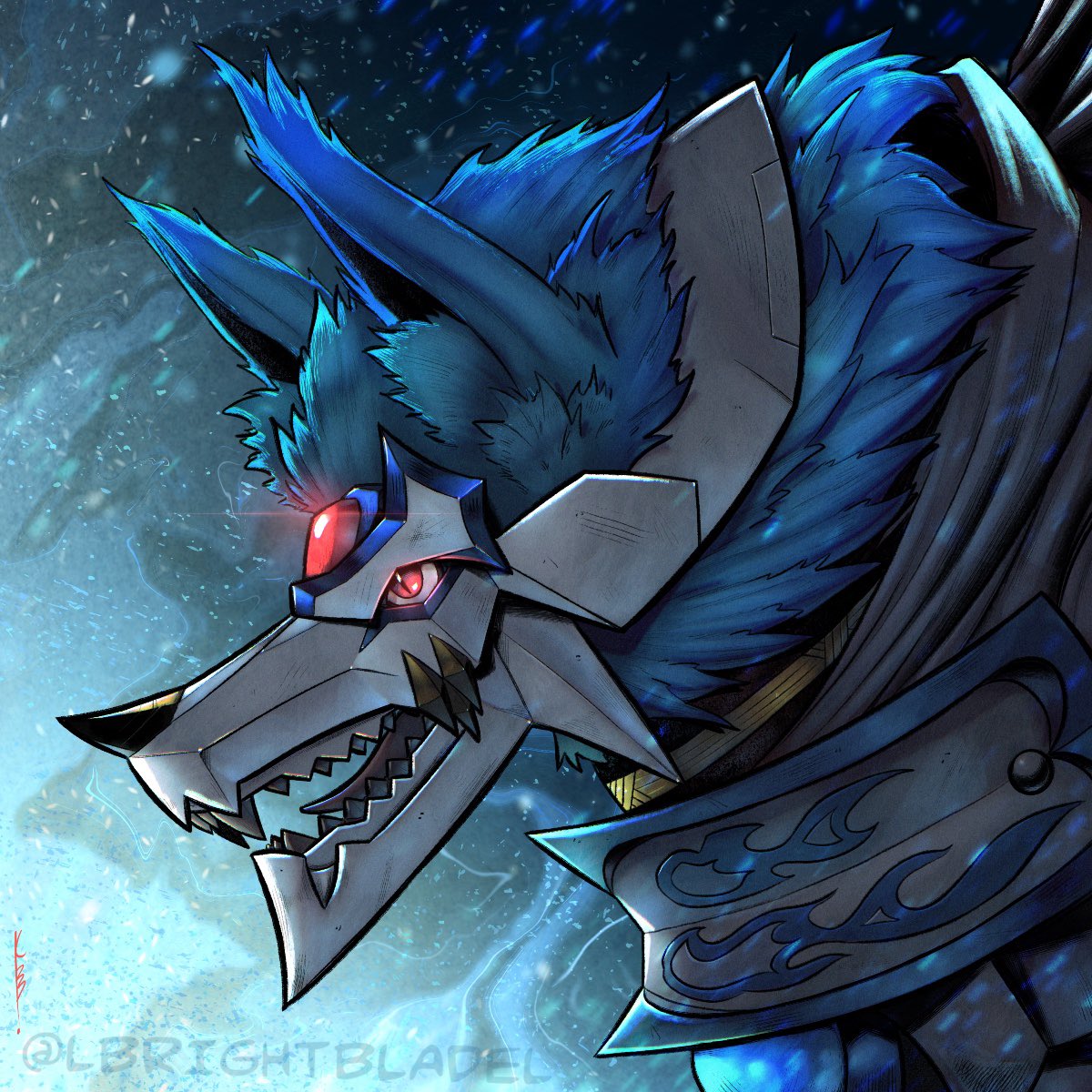 blue_fur, body_fur, close-up, digimon, digimon_(creature), fenriloogamon, forehead_jewel, from_side